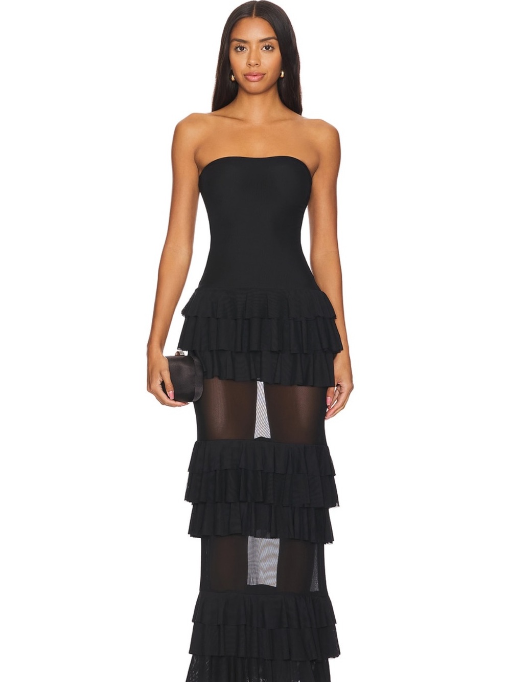 superdown Black Strapless Ruffle & Sheer Tiered Maxi Dress - Picture 5 of 6
